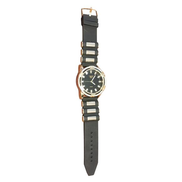 Men's Gold/Bling Finish Techno Pave No. 8321 Black Silicon Band Watch New - Picture 3 of 6